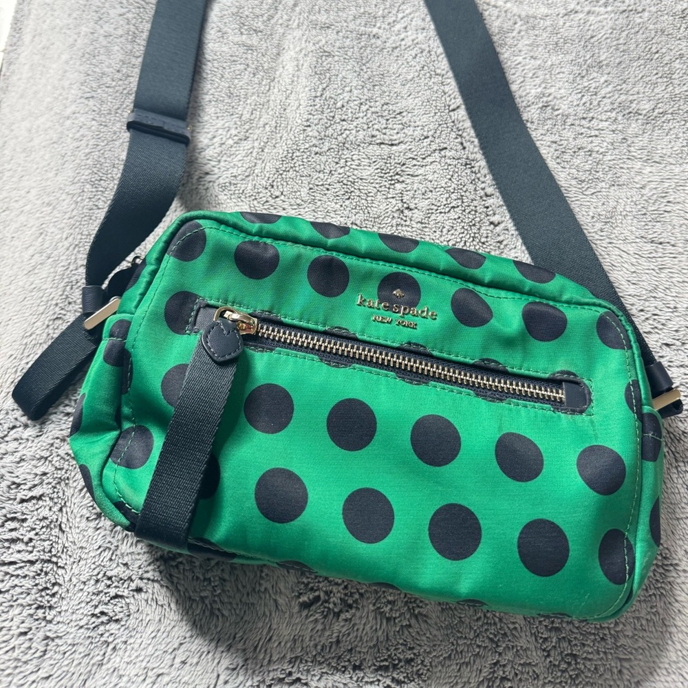 Kate Spade New York Chelsea Delightful 
Green with Black dots nylon, Gold